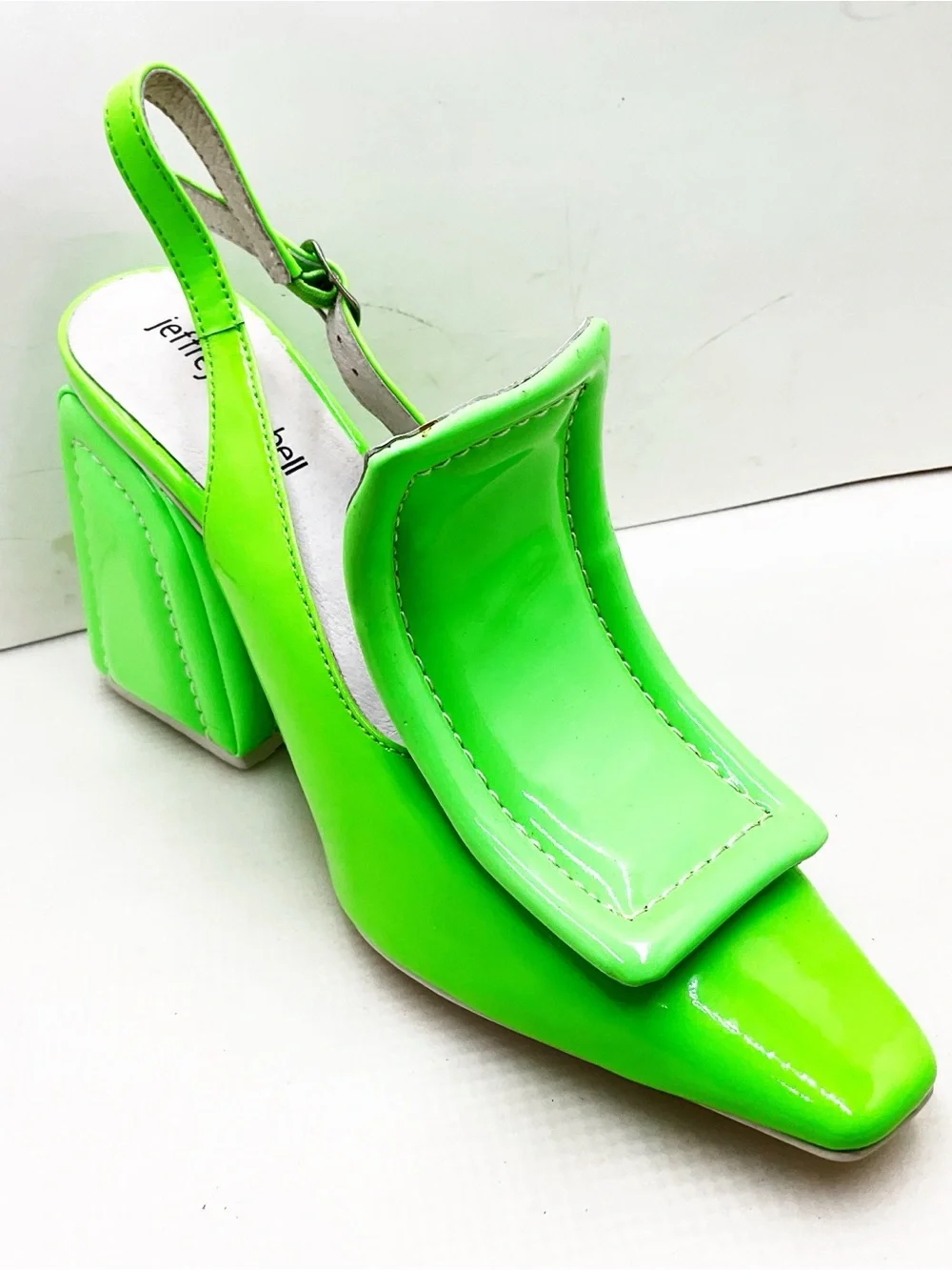 🆕{Jeffery Campbell} Picasso Neon Green Square-Toe Slingback Heels